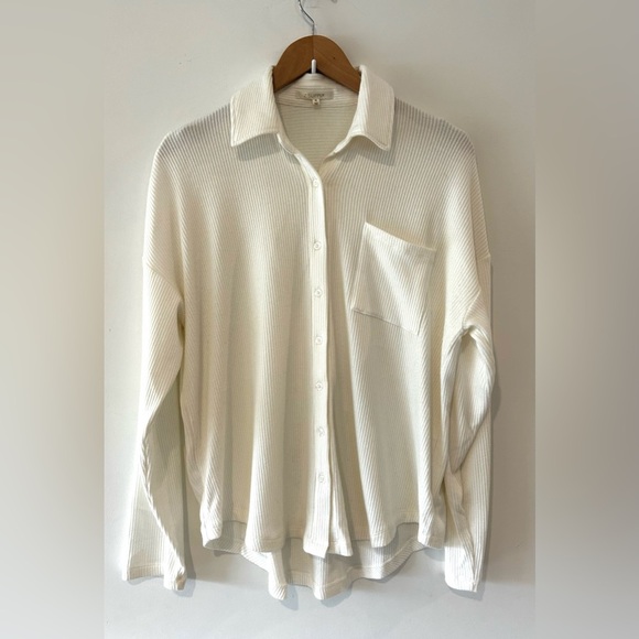 Z Supply Soft Ribbed Button Down Shirt | Medium | Ivory - Picture 2 of 5